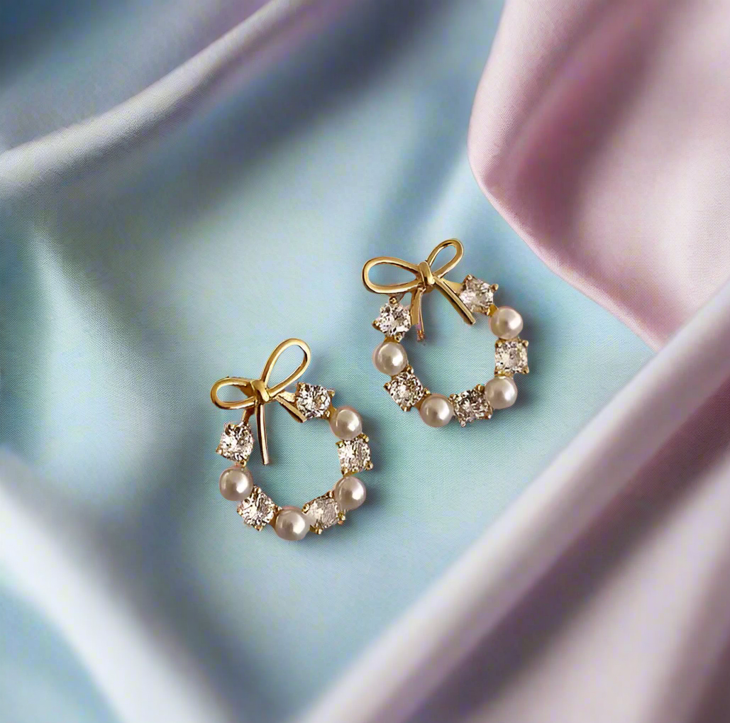 珍珠蝴蝶結耳環 Pearl Bow Earrings