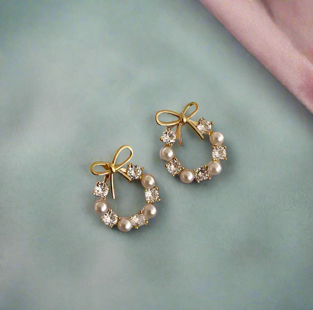 珍珠蝴蝶結耳環 Pearl Bow Earrings
