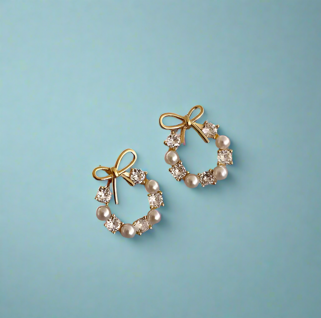 珍珠蝴蝶結耳環 Pearl Bow Earrings