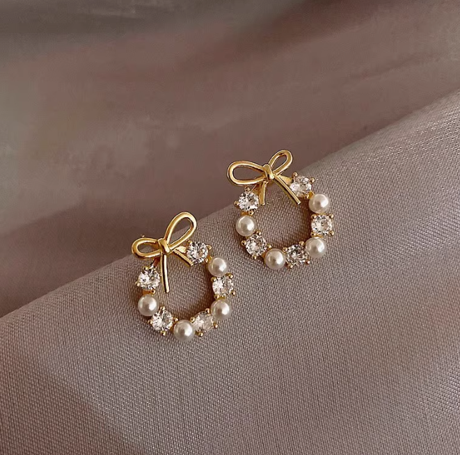 珍珠蝴蝶結耳環 Pearl Bow Earrings