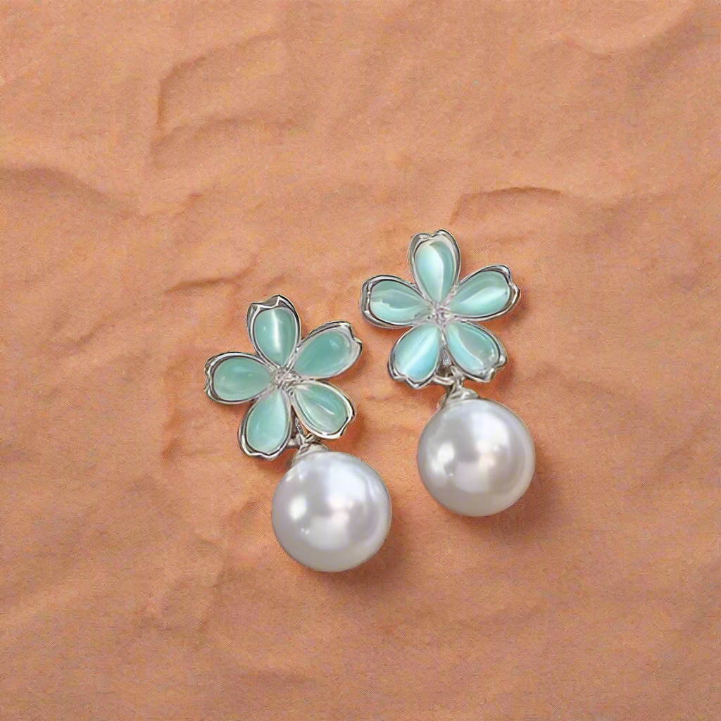 藍花珍珠耳環 Blue Flower Pearl Earrings