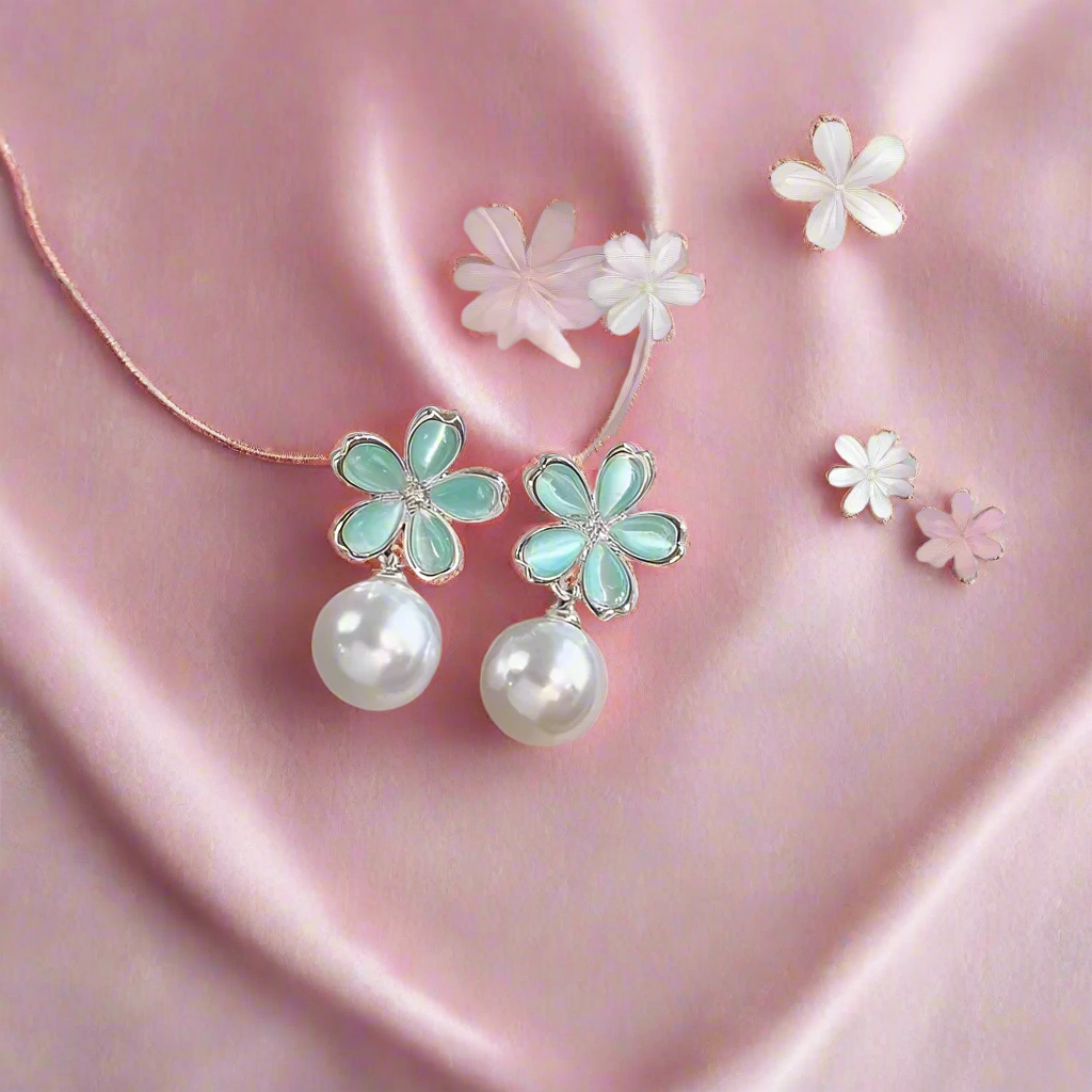 藍花珍珠耳環 Blue Flower Pearl Earrings