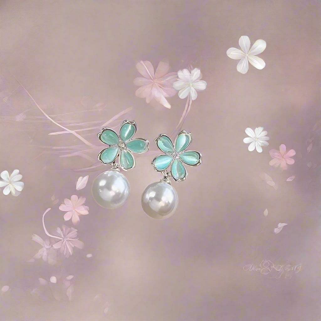 藍花珍珠耳環 Blue Flower Pearl Earrings