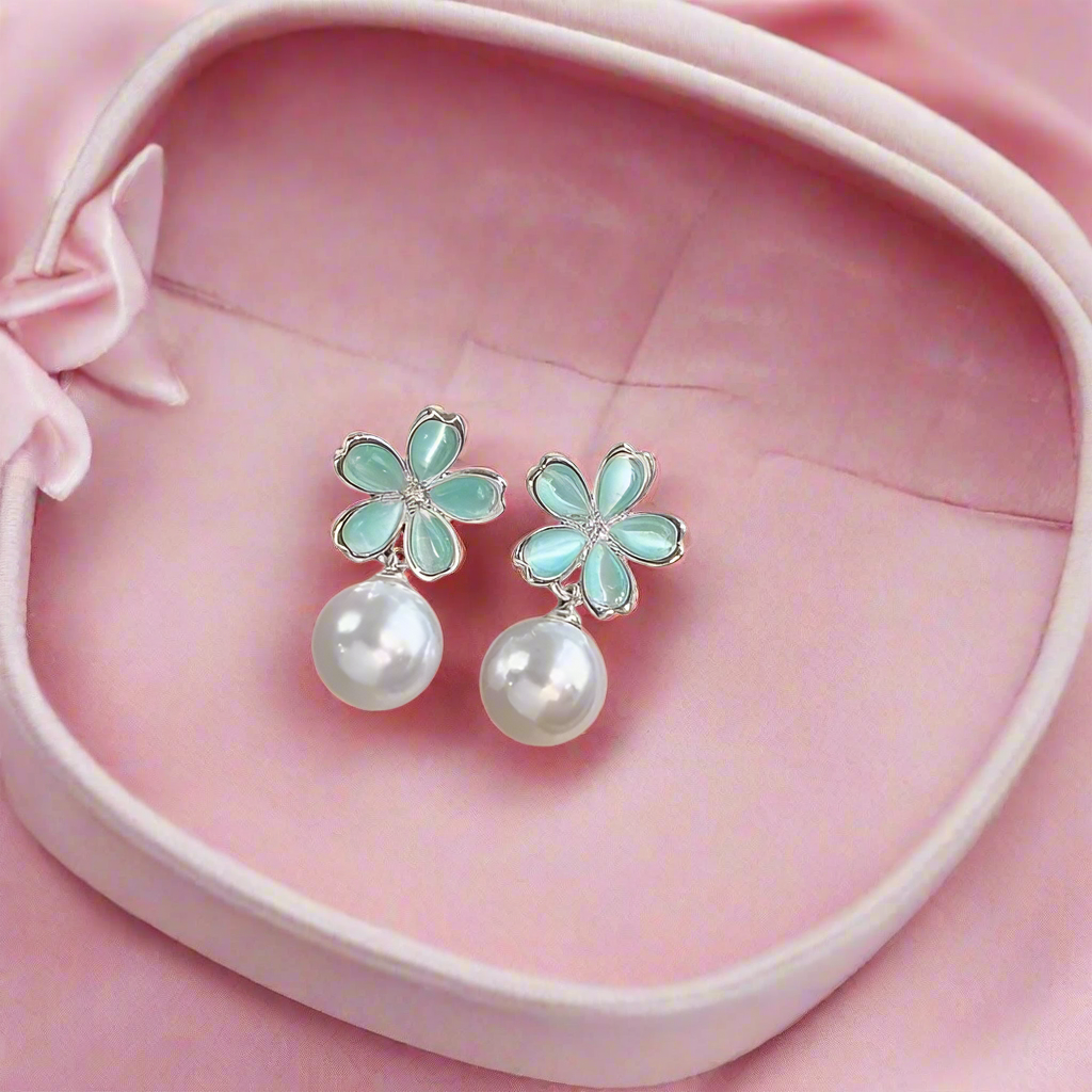 藍花珍珠耳環 Blue Flower Pearl Earrings