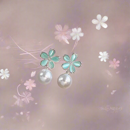 藍花珍珠耳環 Blue Flower Pearl Earrings